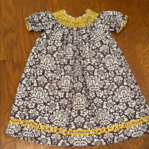 Floral Purple and Gold Smocked Bishop Dress 3T LSU